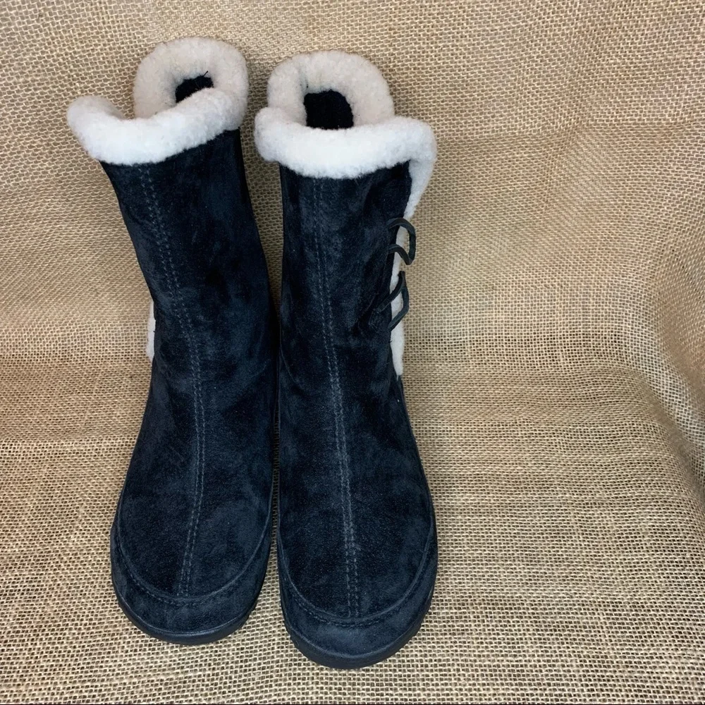 Merrell Yarra Women’s Black Leather Faux Fur Toggle Winter Snow Boots Size 5